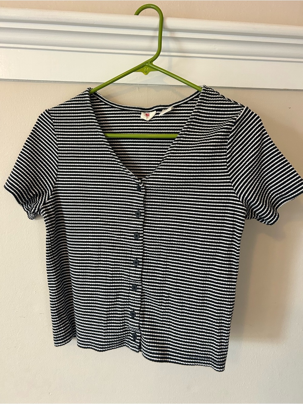 Levi's Women Black and White Striped Buttoned Top